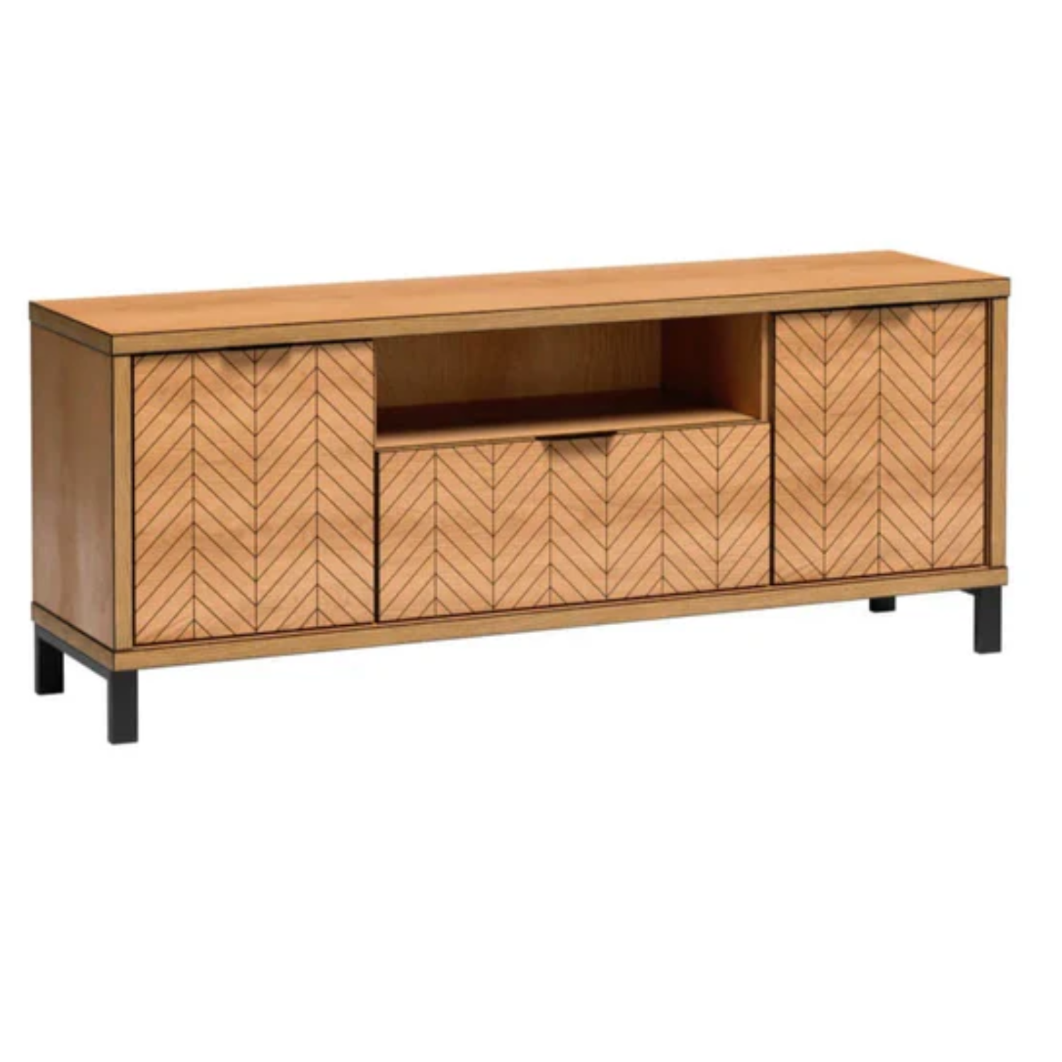 Meuble TV CALFI 158 cm – Design classique avec tiroir central et 2 armoires latérales