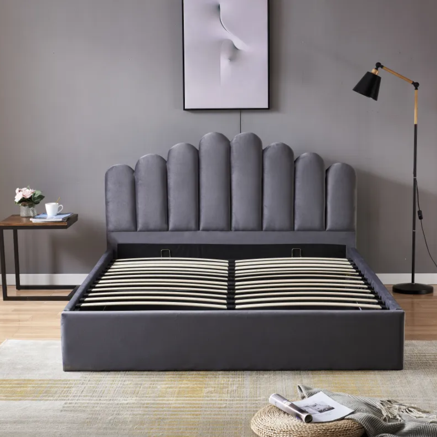 Lit coffre 2 places – Velours – Sommier à lattes en bois – 140x190 & 160x200 cm