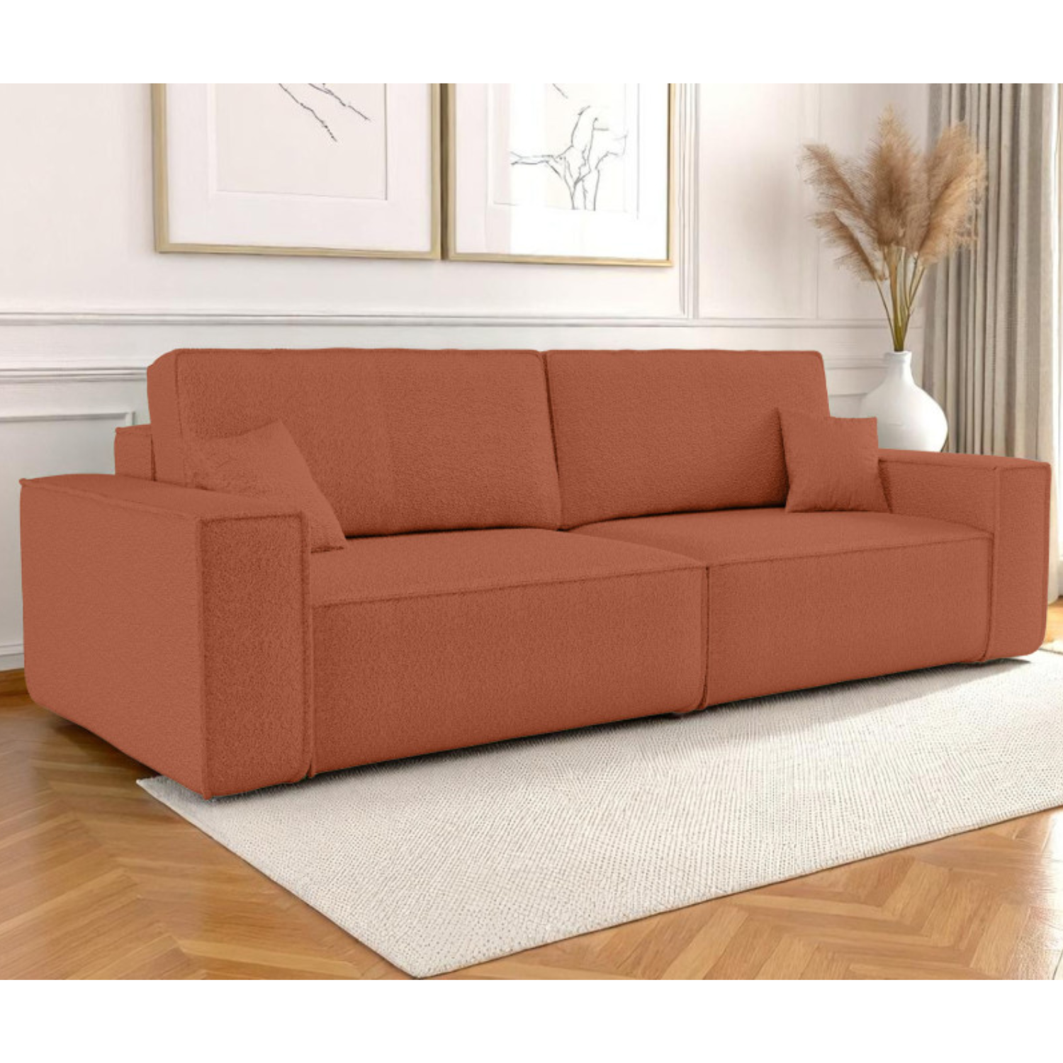 Canapé droit 3 places convertible en tissu bouclette