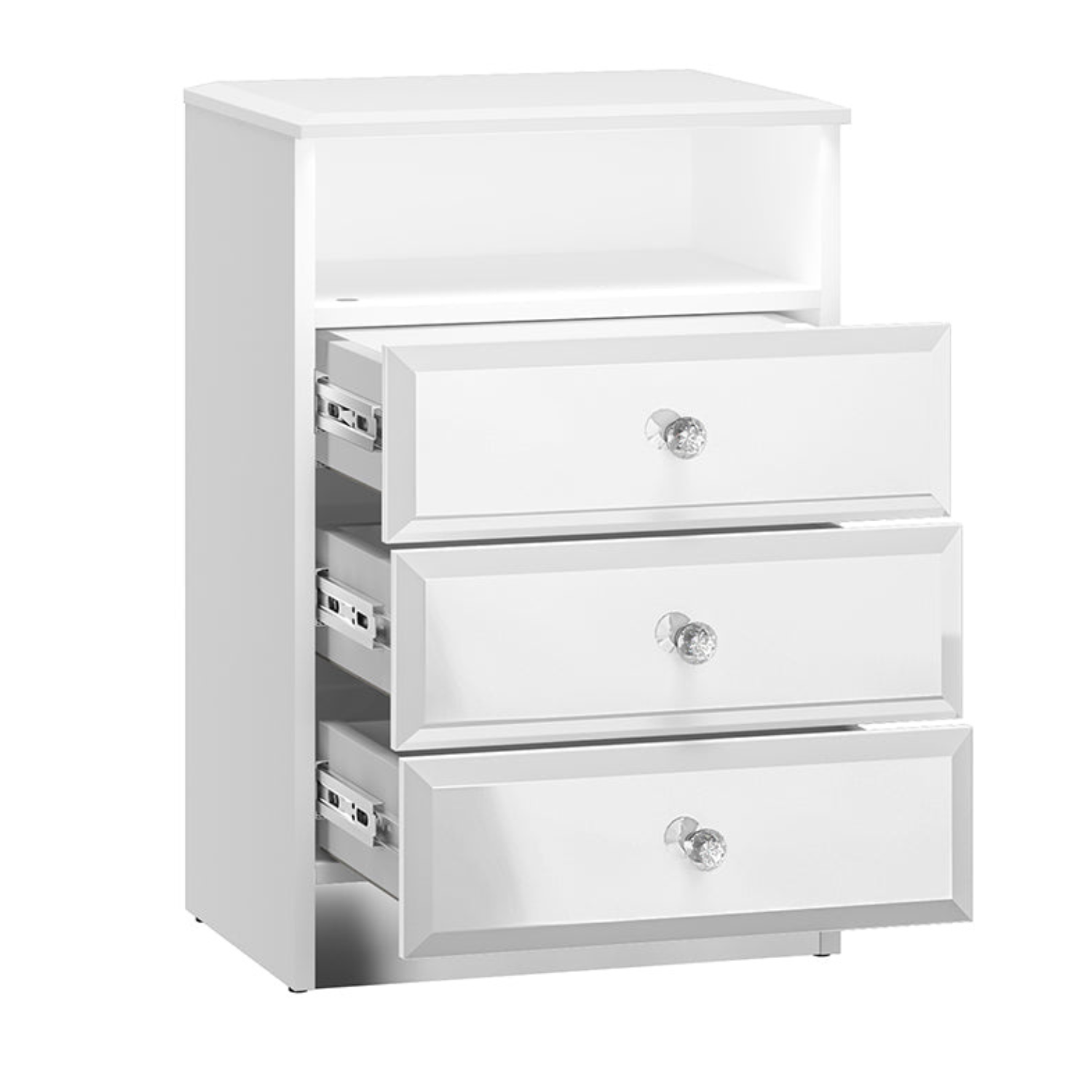 Table de Chevet – Design Élégant en Blanc Brillant avec Panneau Laminé Résistant