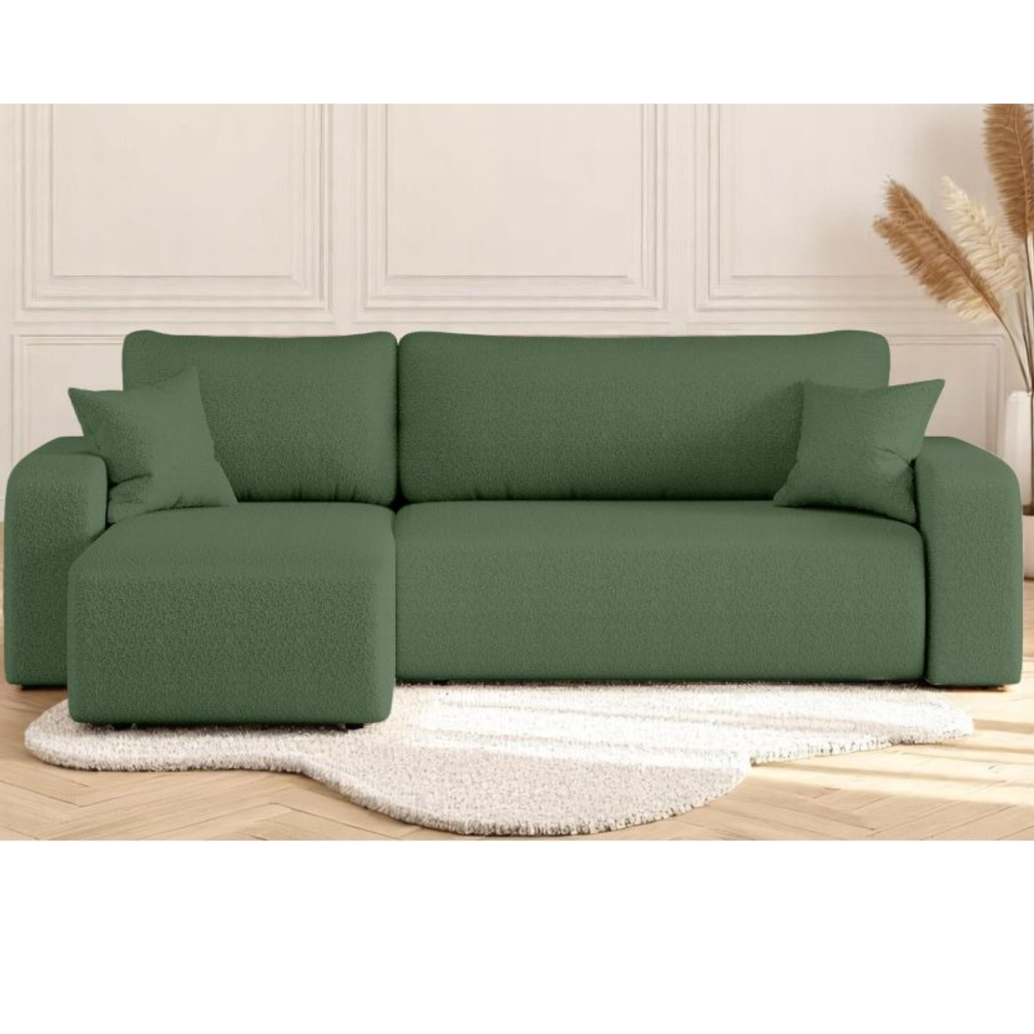 Canapé d'angle convertible et réversible 4 places en tissu bouclette