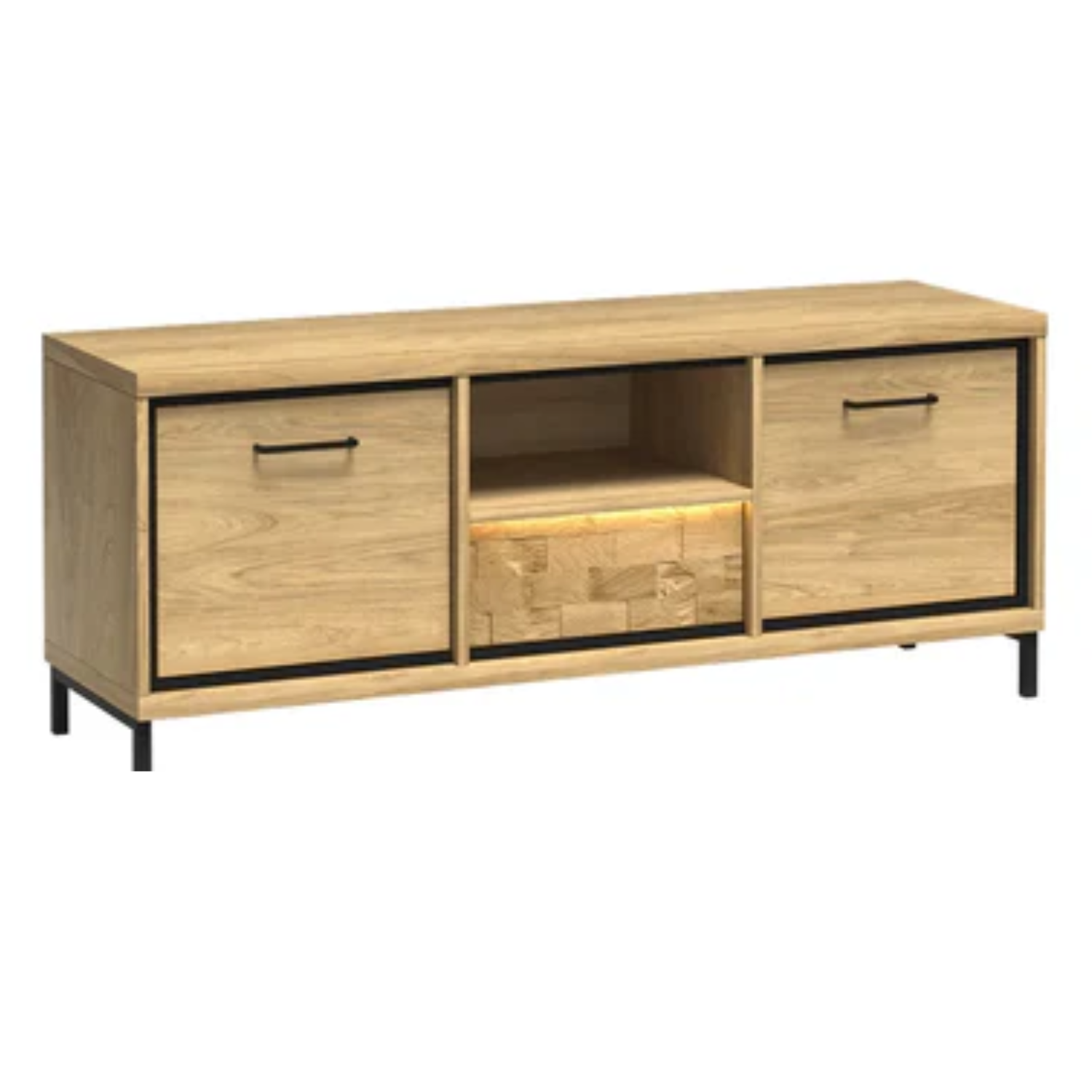 Meuble TV avec tiroir et étagères – teinte bois naturelle en deux dimensions – 139 cm et 181 cm