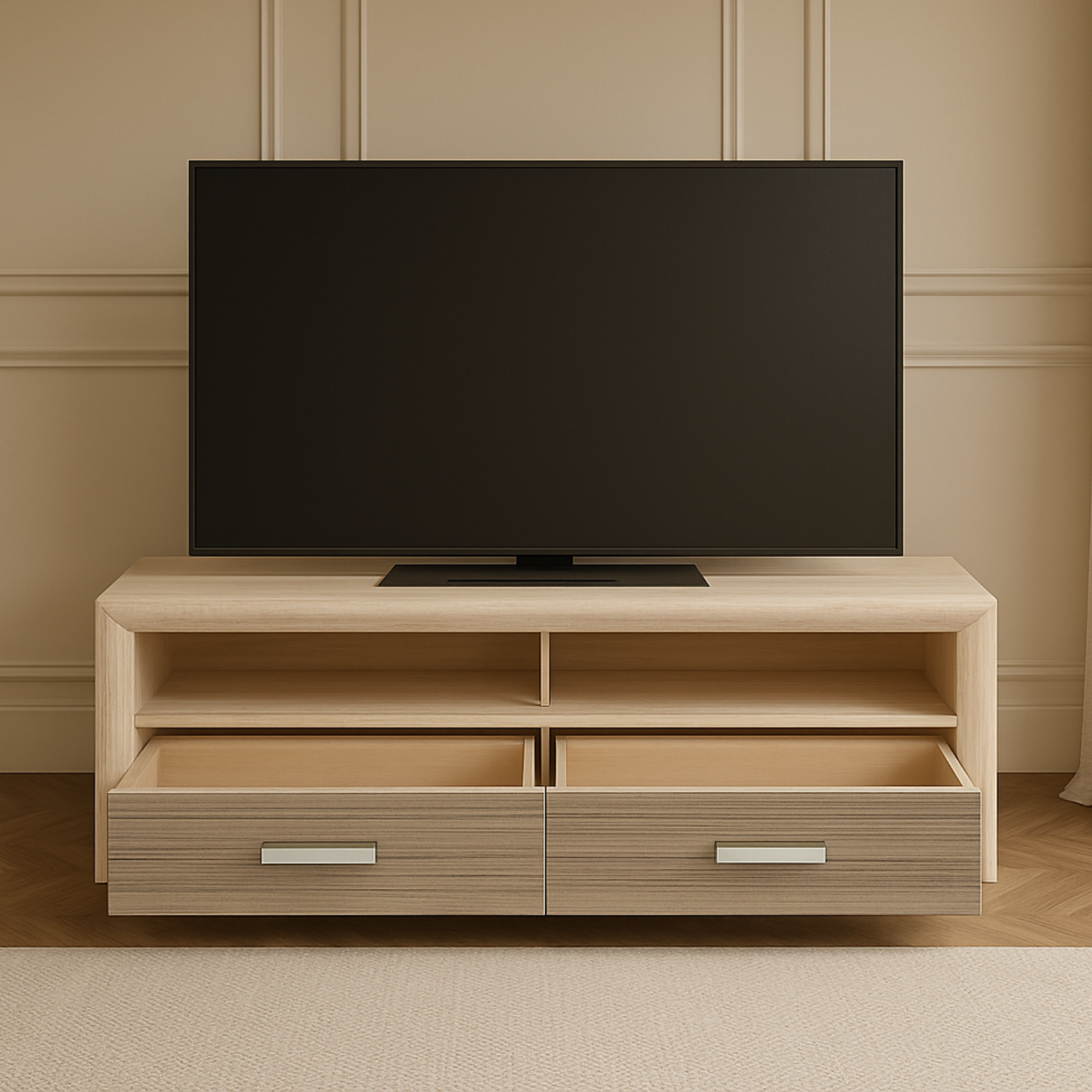 Meuble TV moderne Sonoma Light & Truffe – design élégant avec tiroirs renforcés