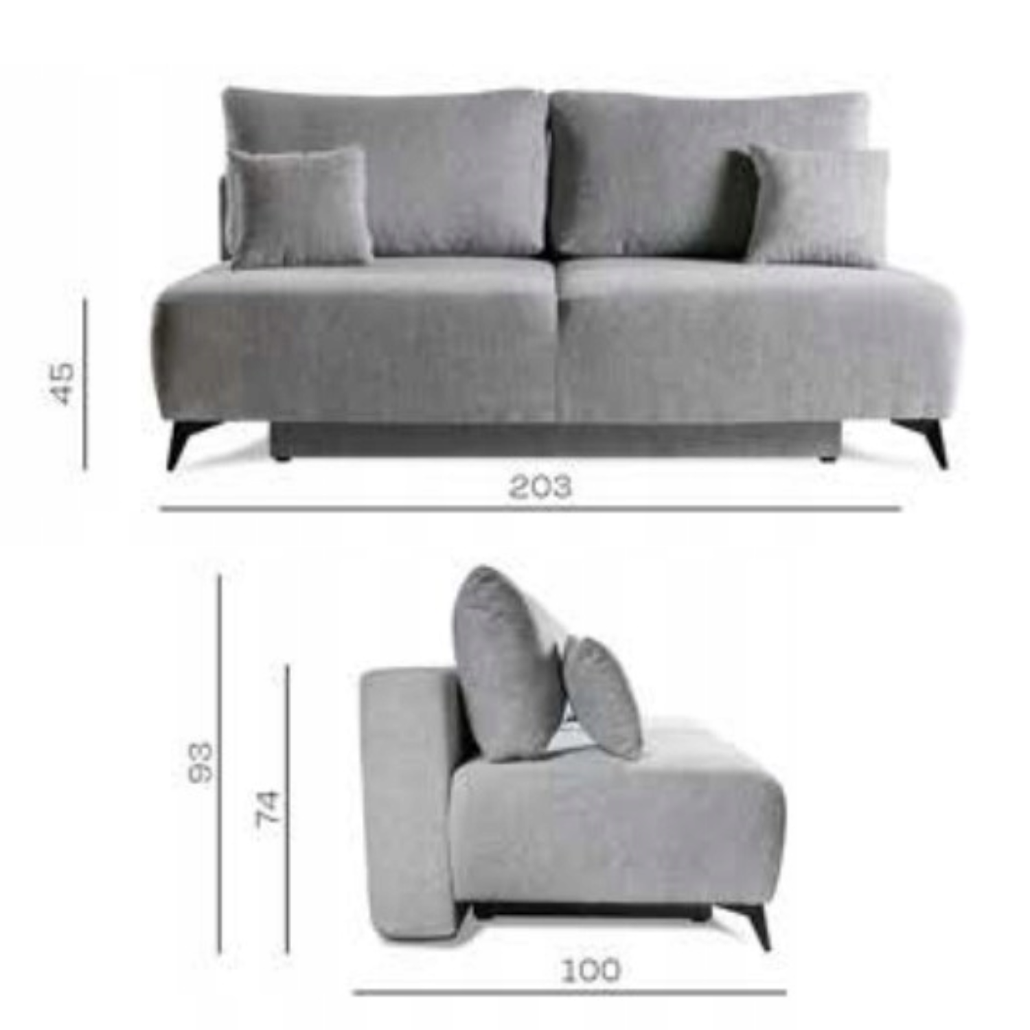 Canapé-lit 3 places – Design moderne, fonction couchage DL automatique, tissu et rangement
