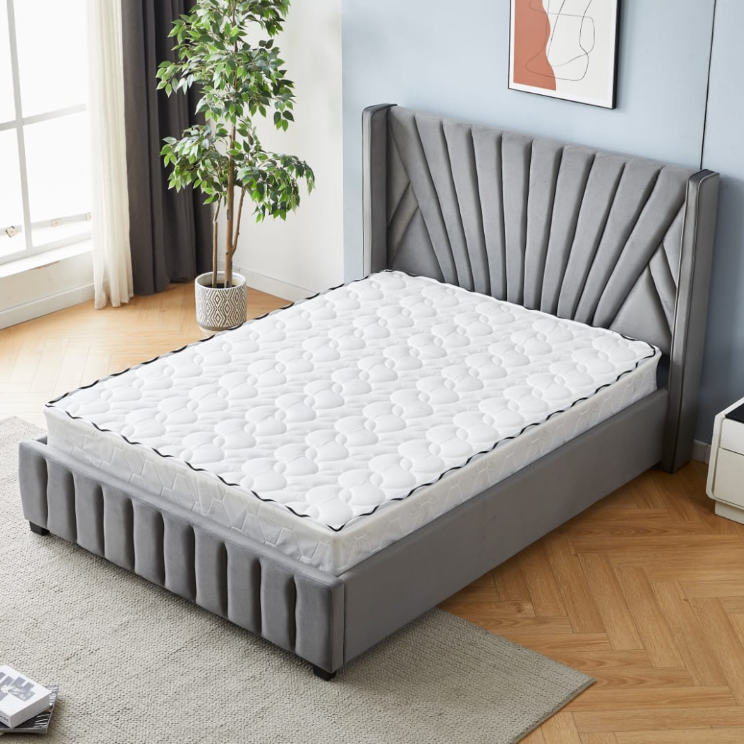 Lit velours – Cadre de lit avec sommier – 140x190, 160x200 – Beige, Gris, Taupe