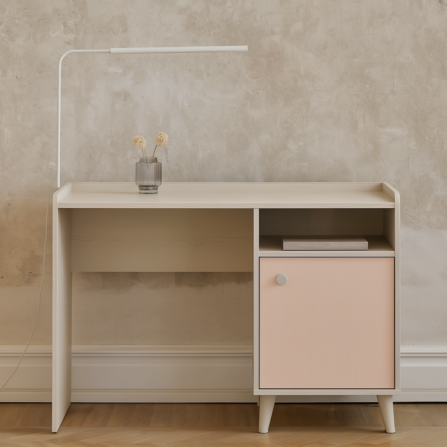 Bureau contemporain – Design moderne Rose Millénaire et Gris Palladium avec structure Sable du désert
