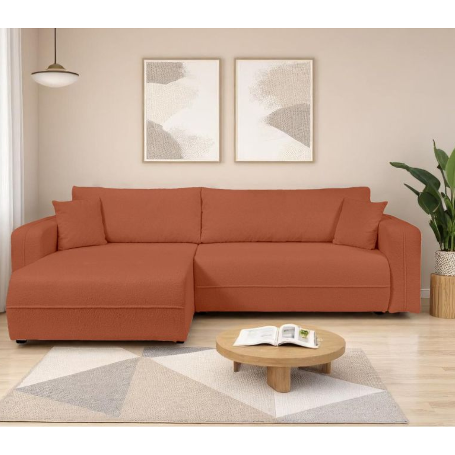 Canapé d'angle max réversible et convertible 5 places en tissu bouclettes