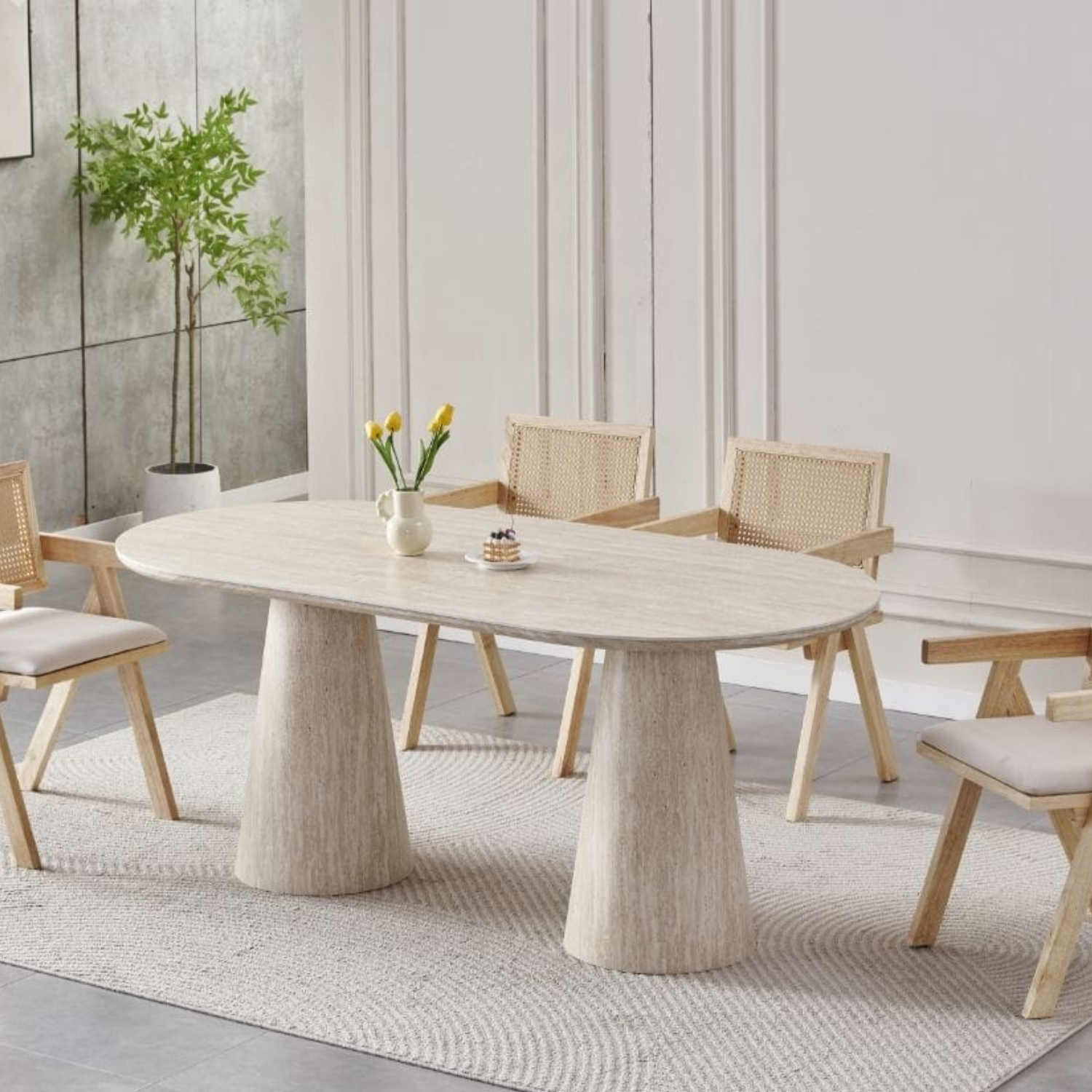 TABLE A MANGER CERAMIQUE TRAVERTIN