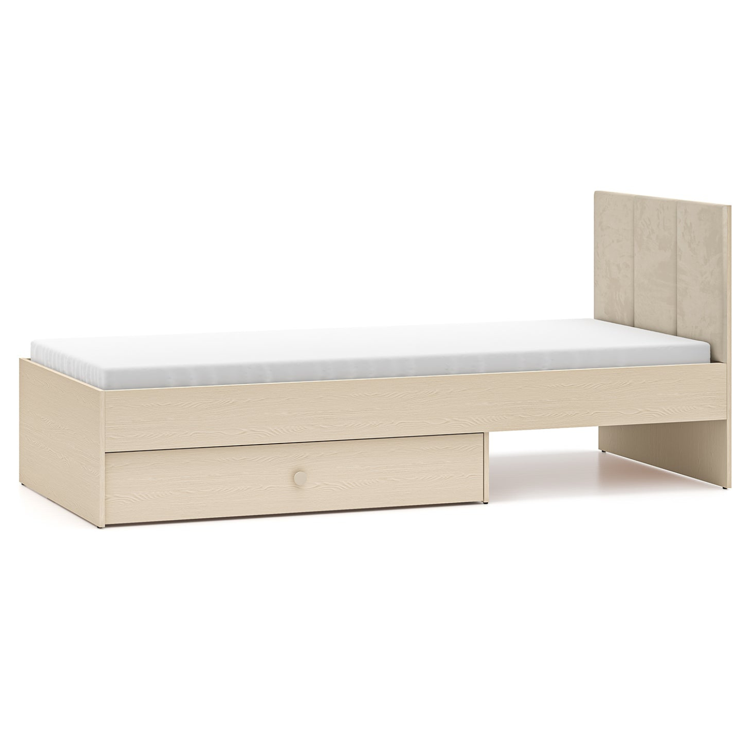 Lit enfant Moderne avec Tête de Lit en Velours Beige et Structure en Sable du Désert – Design Élégant et Confort Assuré