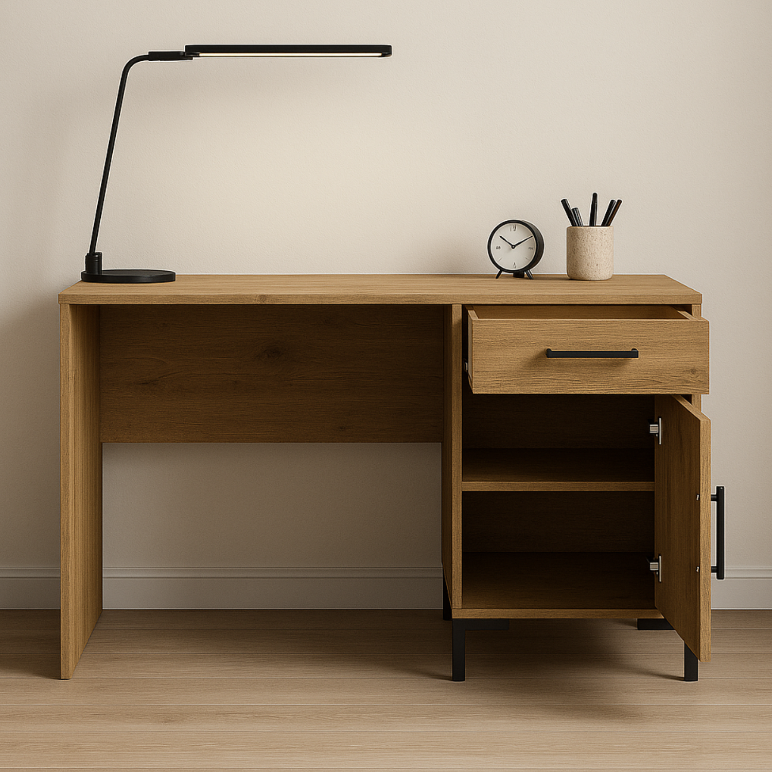 Bureau en Chêne Artisanal avec Bordure ABS - Résistant aux Rayures et Humidité, Design Moderne et Fonctionnel