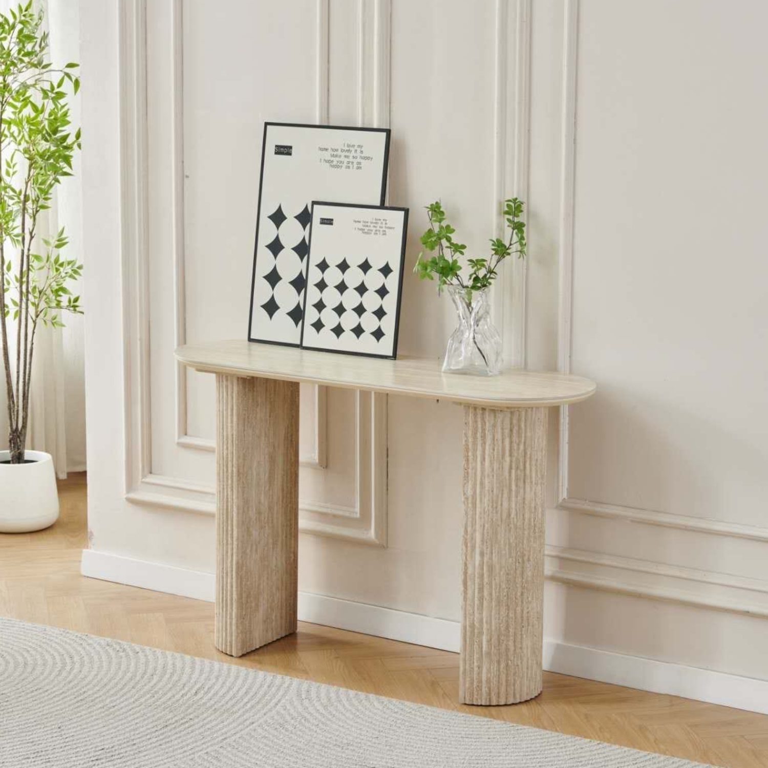 Console 120x40x80 cm – Plateau en céramique, Piétement MDF Travertin ou Noyer, Design Moderne