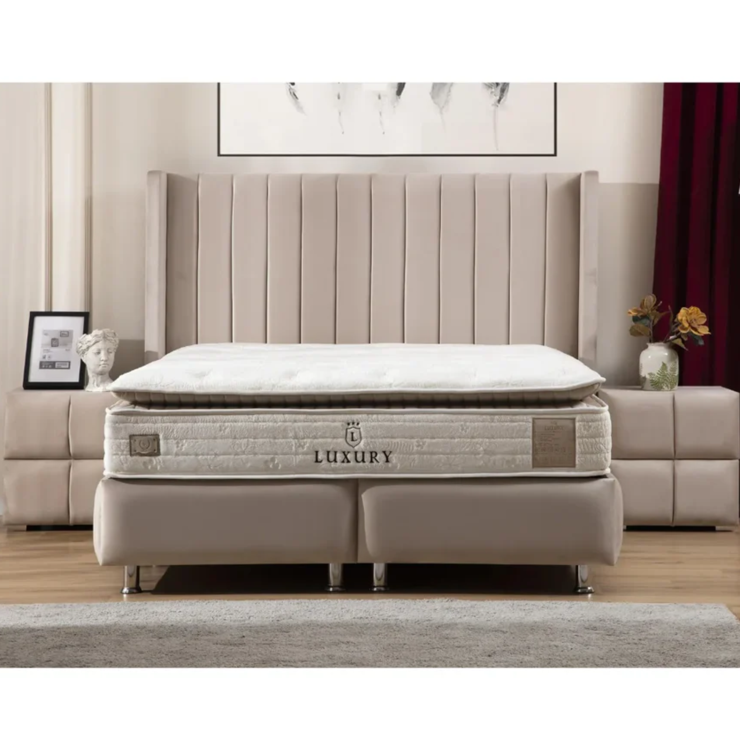 Lit avec Coffre de Rangement – Velours Gris ou Taupe 90x190 Cm