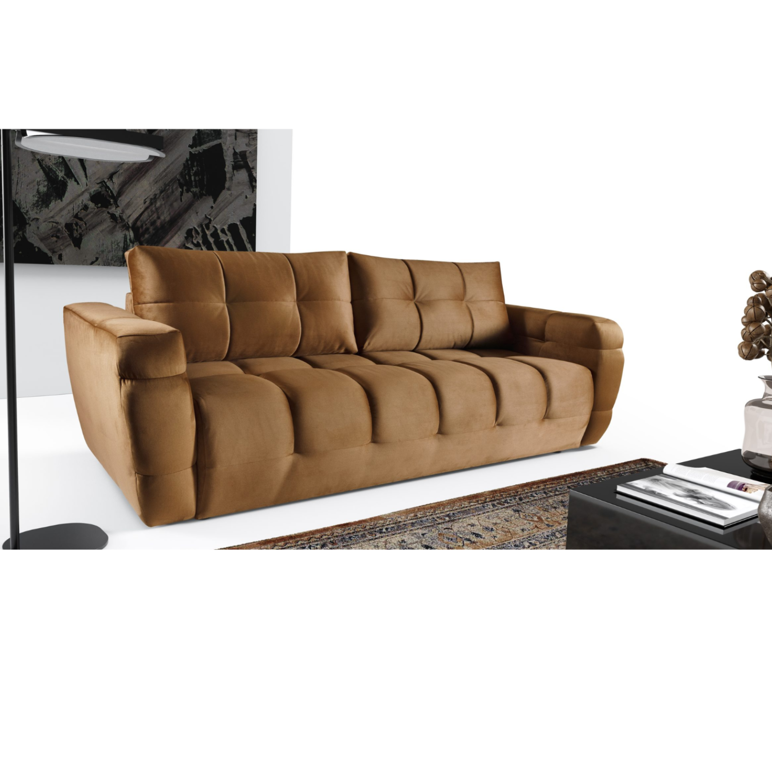 Canapé Convertible 3 Places  avec Coffre de Rangement et Fonction Lit 142x200 cm