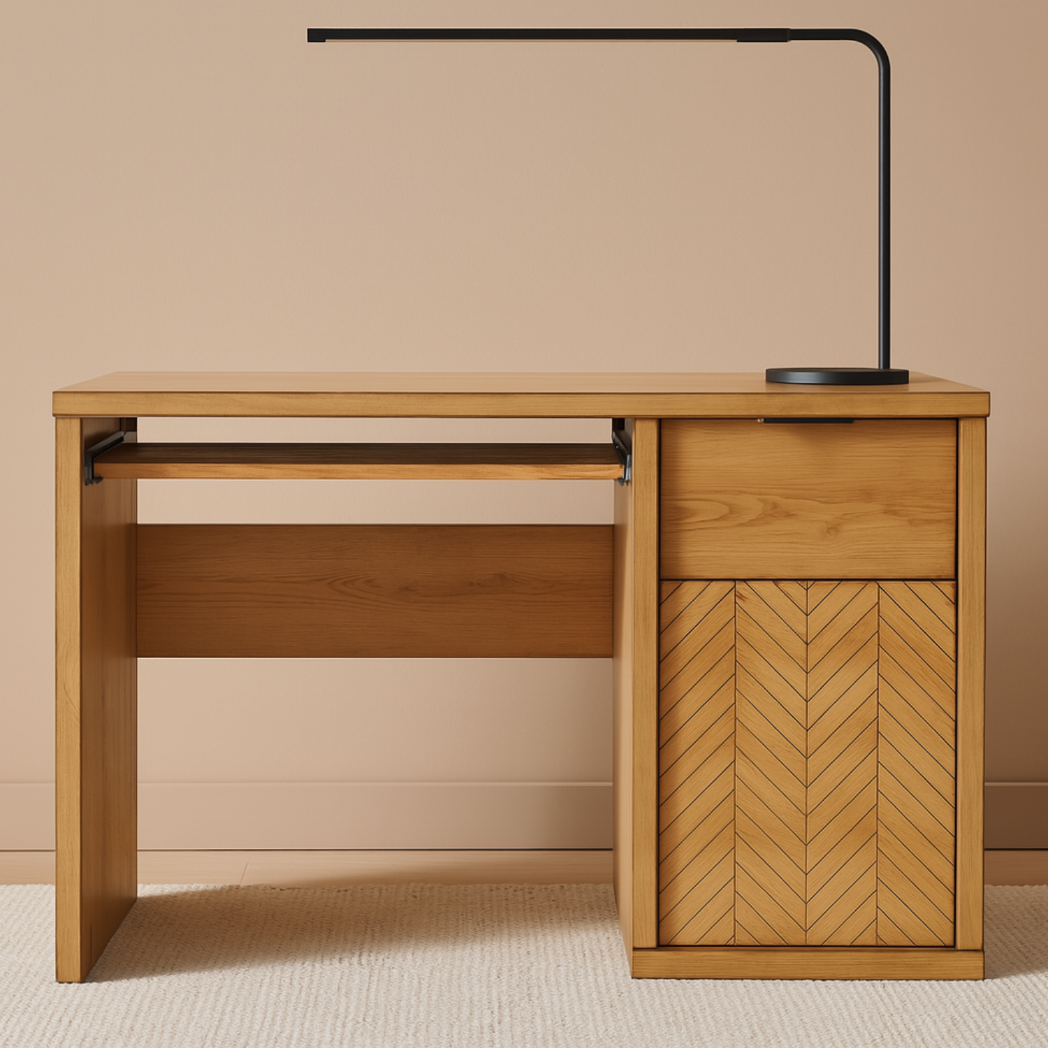 Bureau – Design moderne chêne caramel avec rangement et étagère coulissante