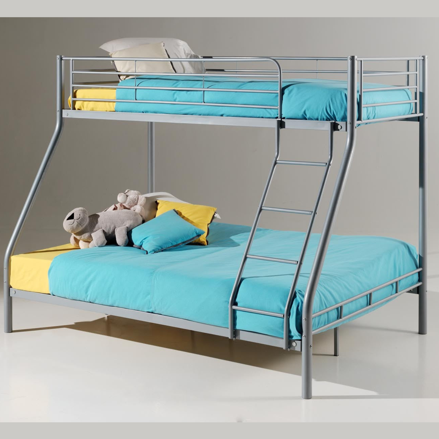 Lit superposé – Revêtement et sommier en acier – Gris – 90x190 + 140x190 cm