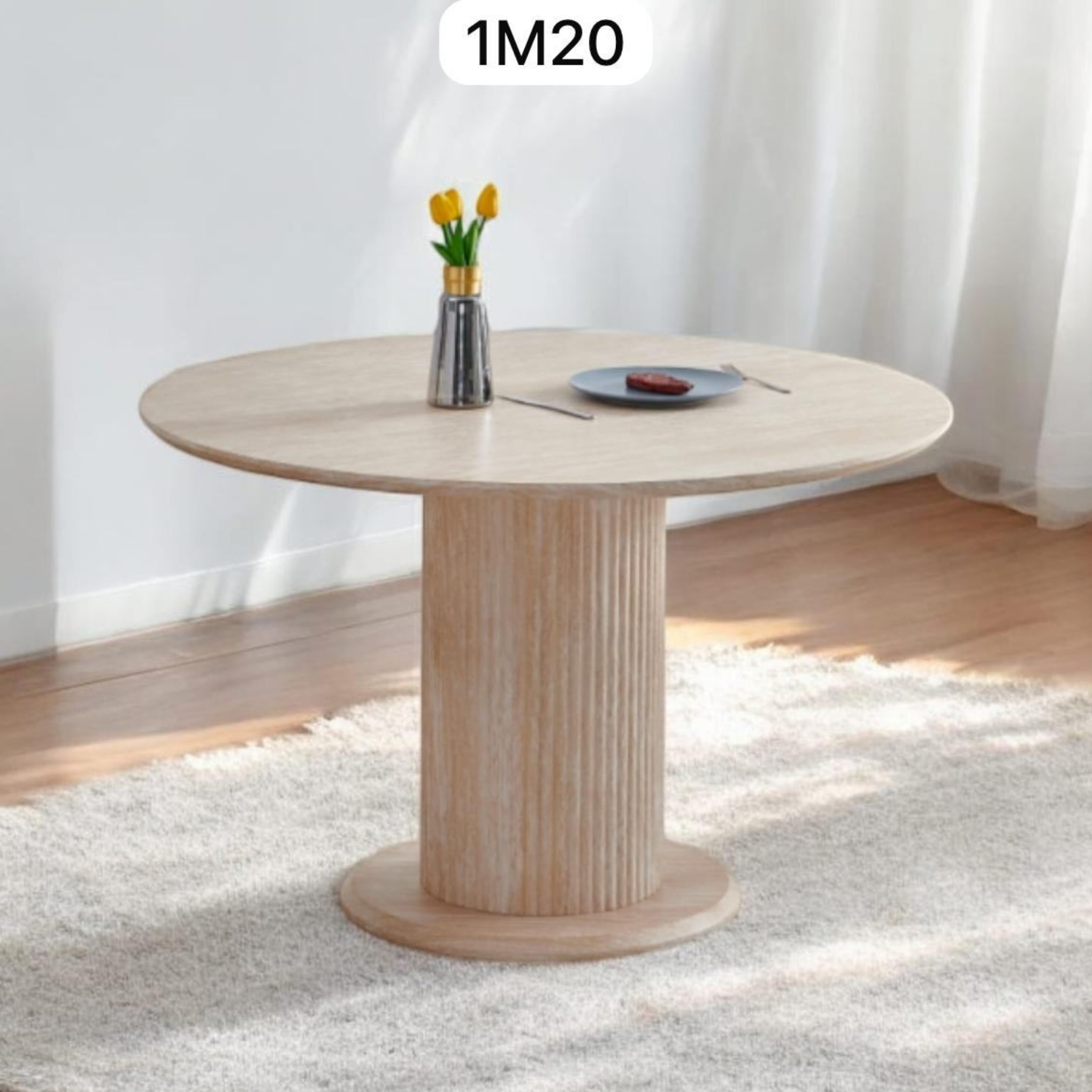 Table à manger ronde – Plateau en travertin naturel – 100 / 120 cm