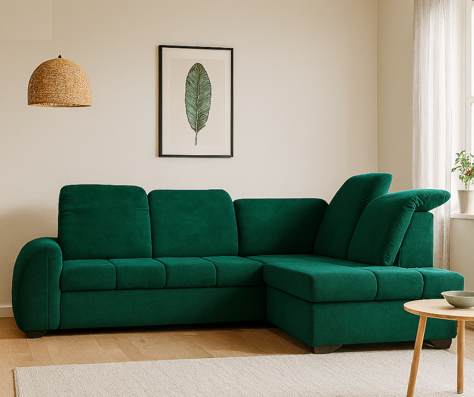 Canapé d’angle convertible en velours avec lit intégré et appui-têtes réglables angle droit