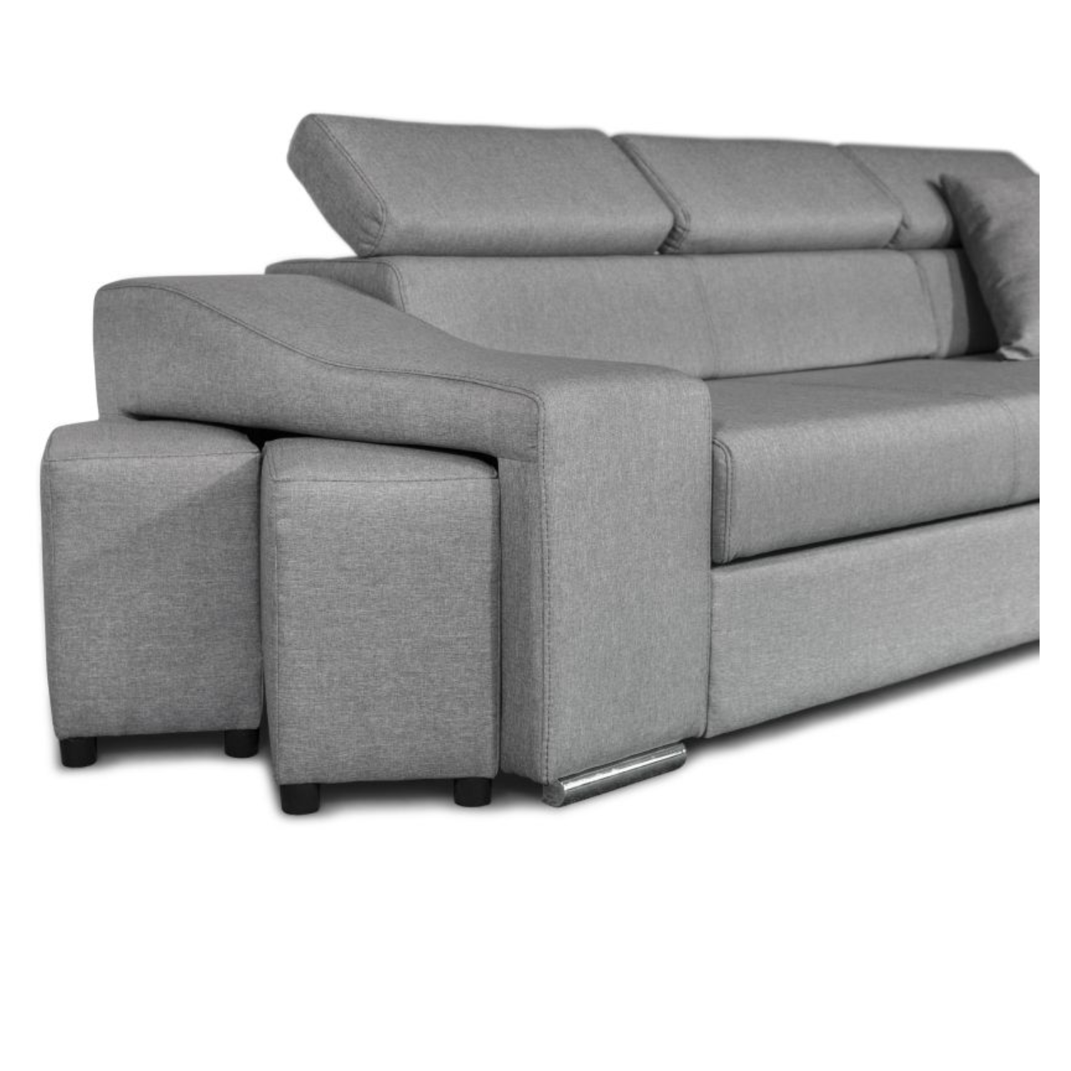Canapé d'angle réversible, convertible avec coffre et 2 poufs en tissu