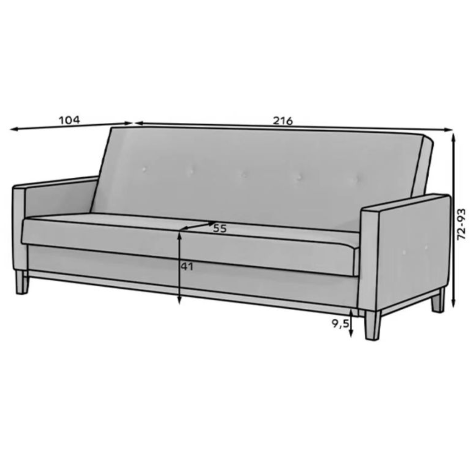 Canapé convertible 3 places en tissu