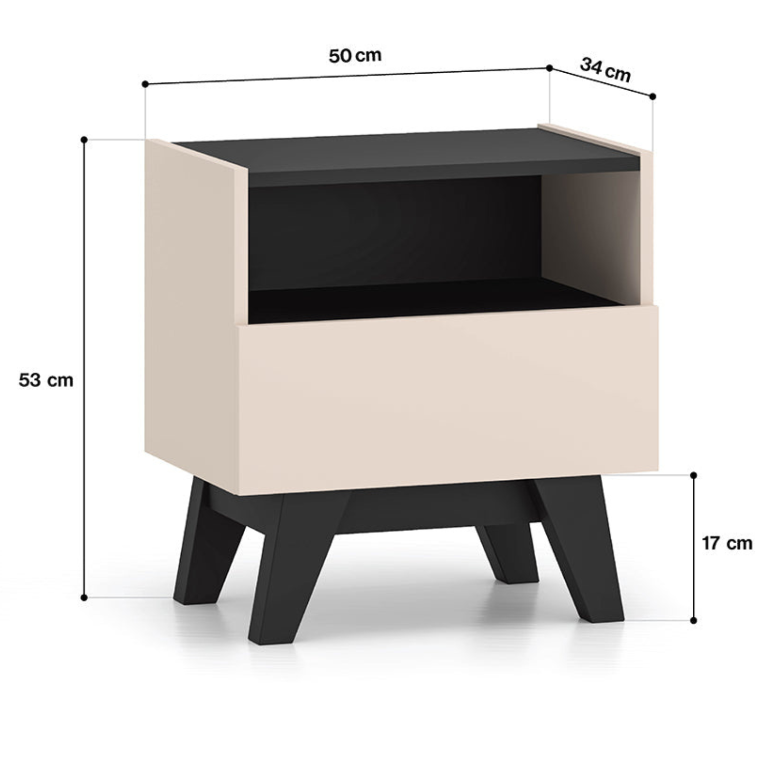 Table de Chevet – Design Élégant avec Tiroir Spacieux et Alcôve | Cachemire et Noir