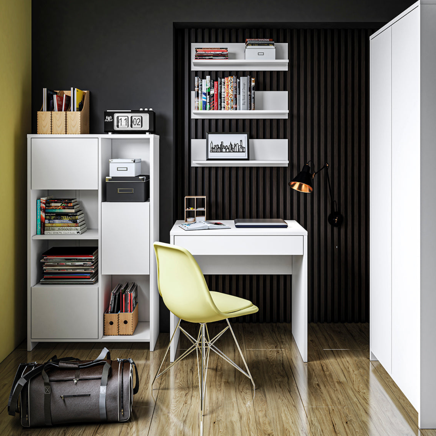 Bureau moderne blanc – Compact, résistant et design épuré pour espace de travail