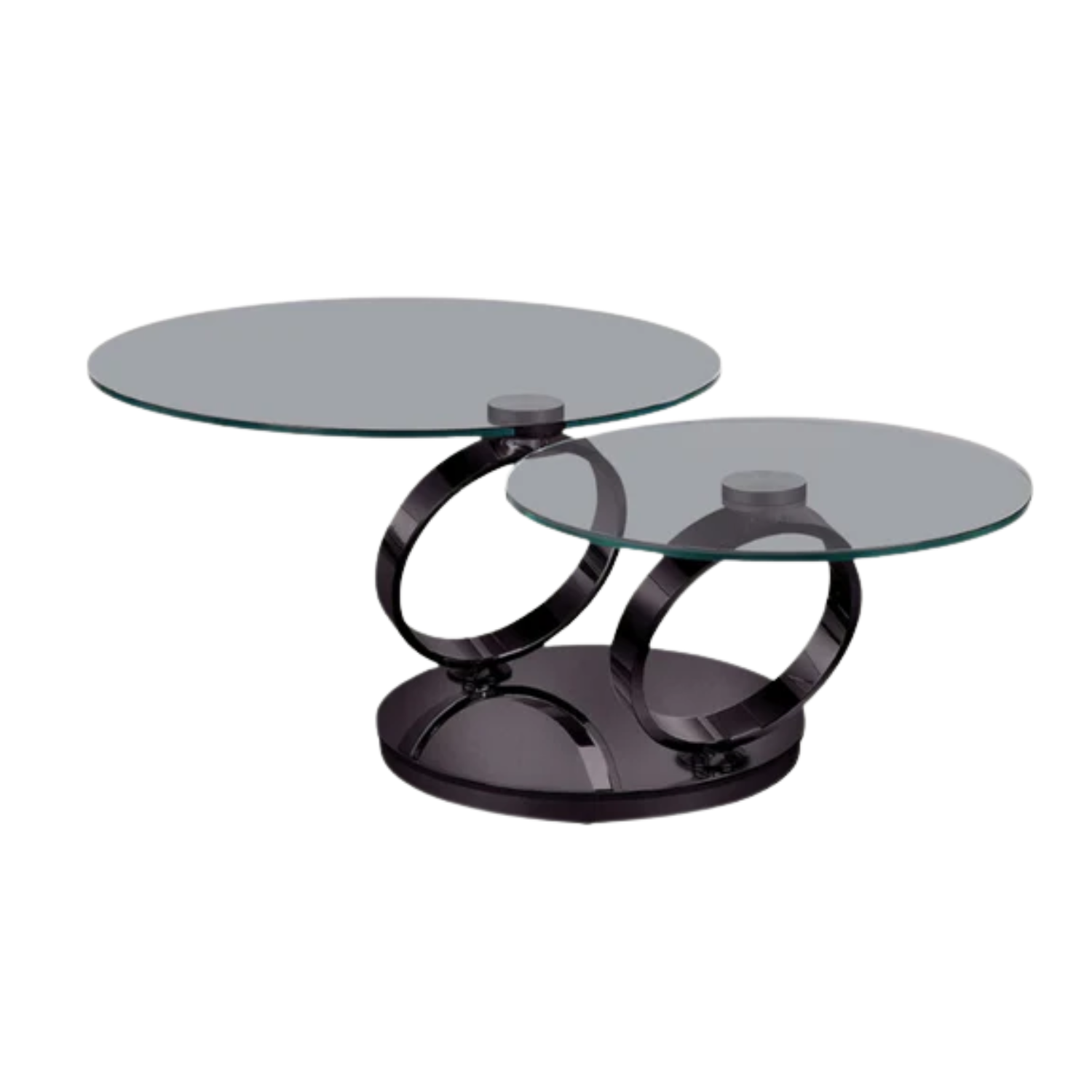 Table Basse Ronde en Verre Transparent avec Structure en Métal Noir