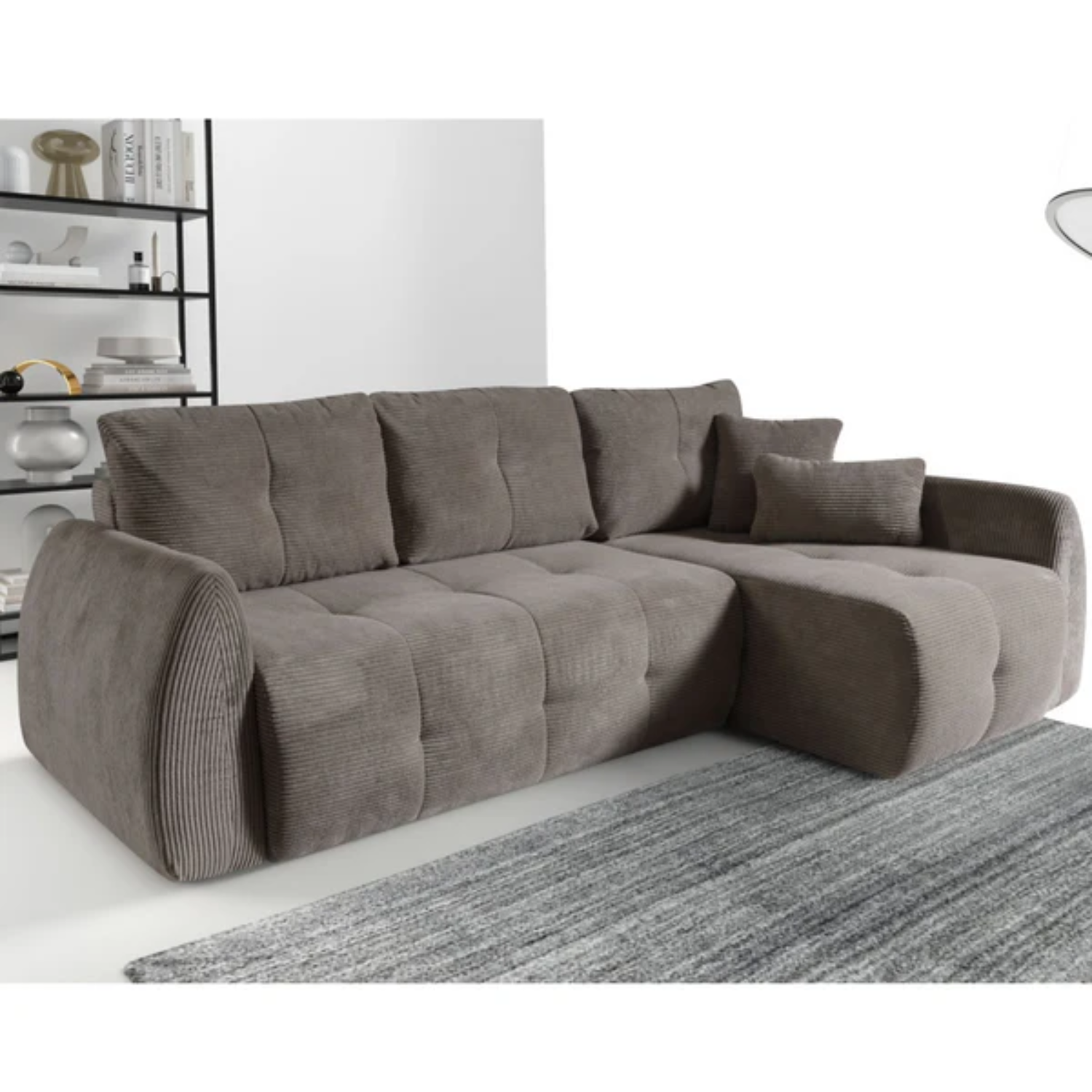 Canapé d'angle extensible matelassé 252 cm avec coffre marron