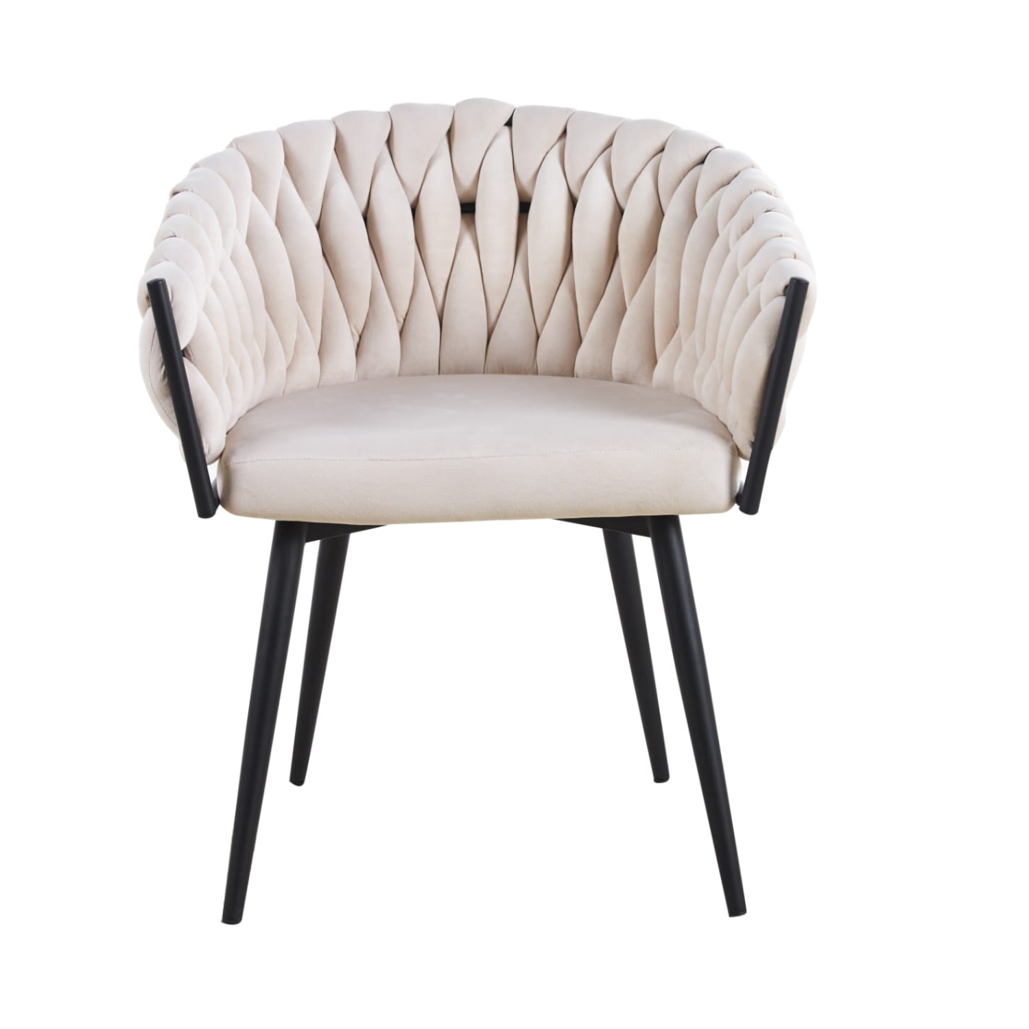 Chaise avec accoudoirs en velours et pieds métal noir