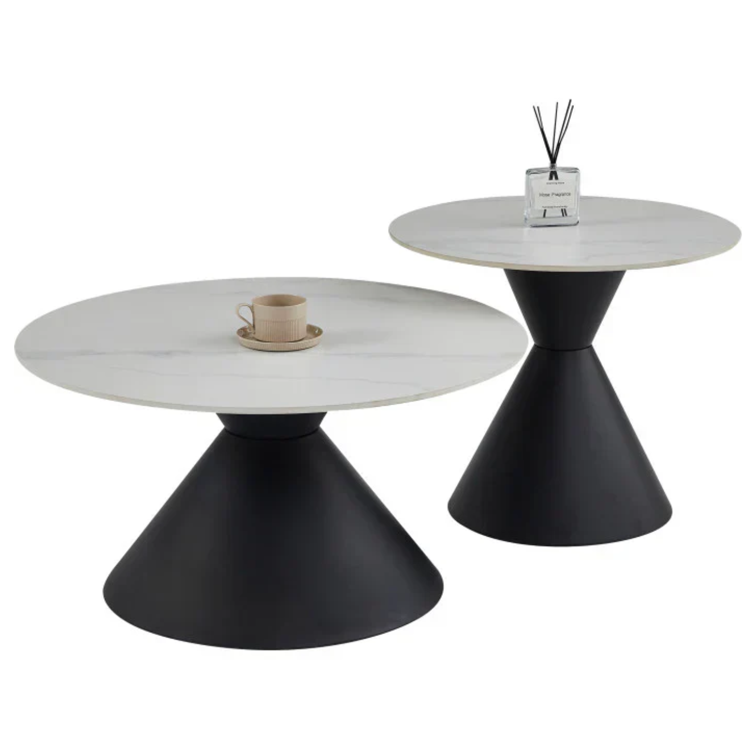 Table basse avec plateau en céramique lisse et résistante, piétement en acier