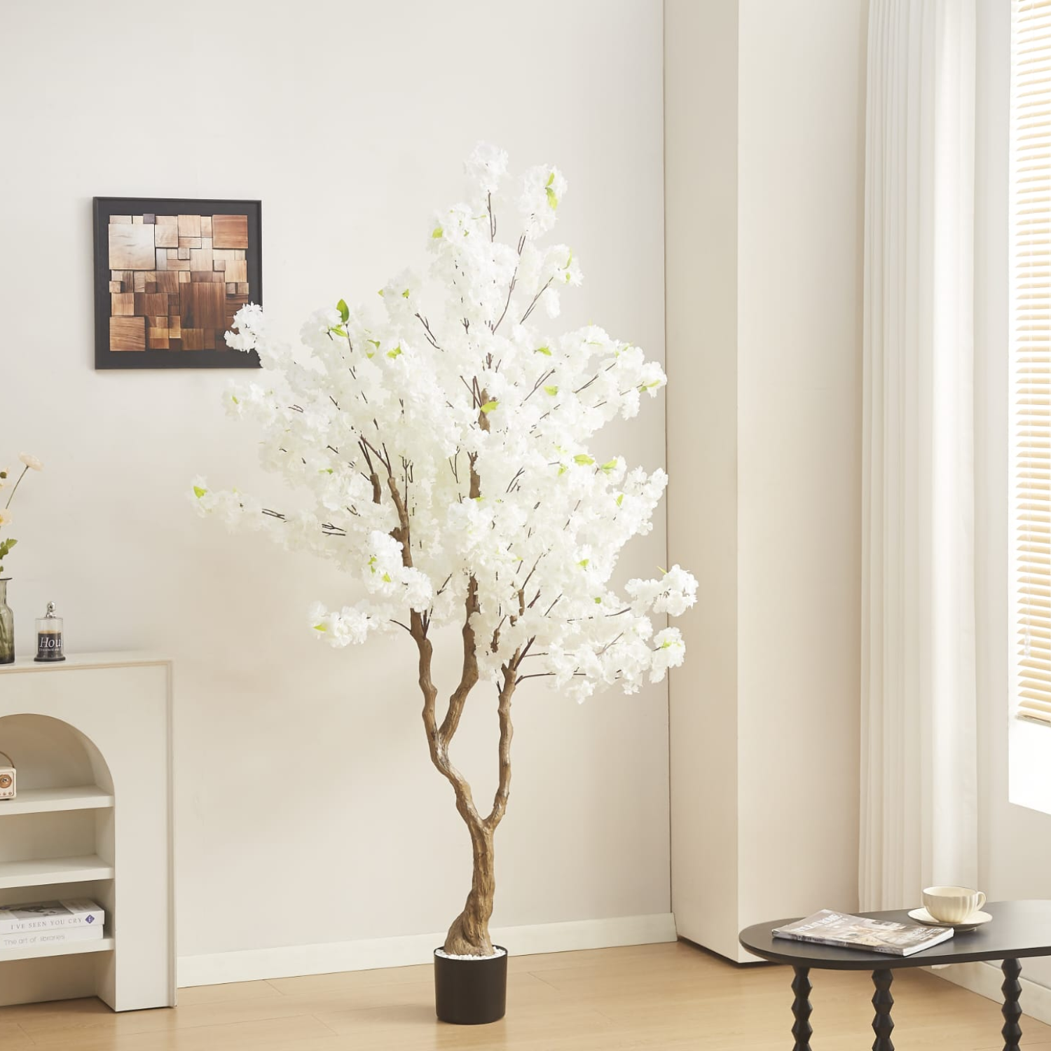 Cerisier plante Artificiel Fleur Rose ou blanche – 190 cm avec Pot