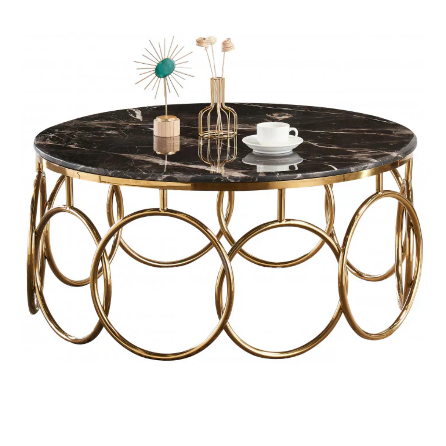 Table Basse Plateau Marbre Blanc ou Gris et Structure Métallique