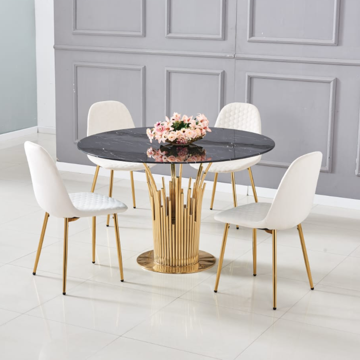 Chaise scandinave assise en velours avec Piètement en Acier
