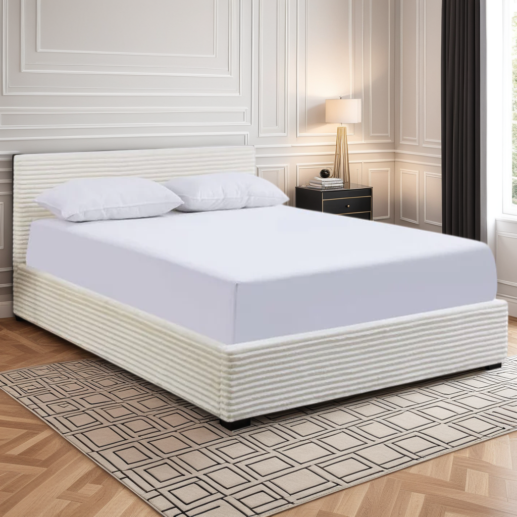 Lit Coffre Maia Côtelé en Velours Écru ou Gris – Style Moderne et Rangement Pratique - Decora Home