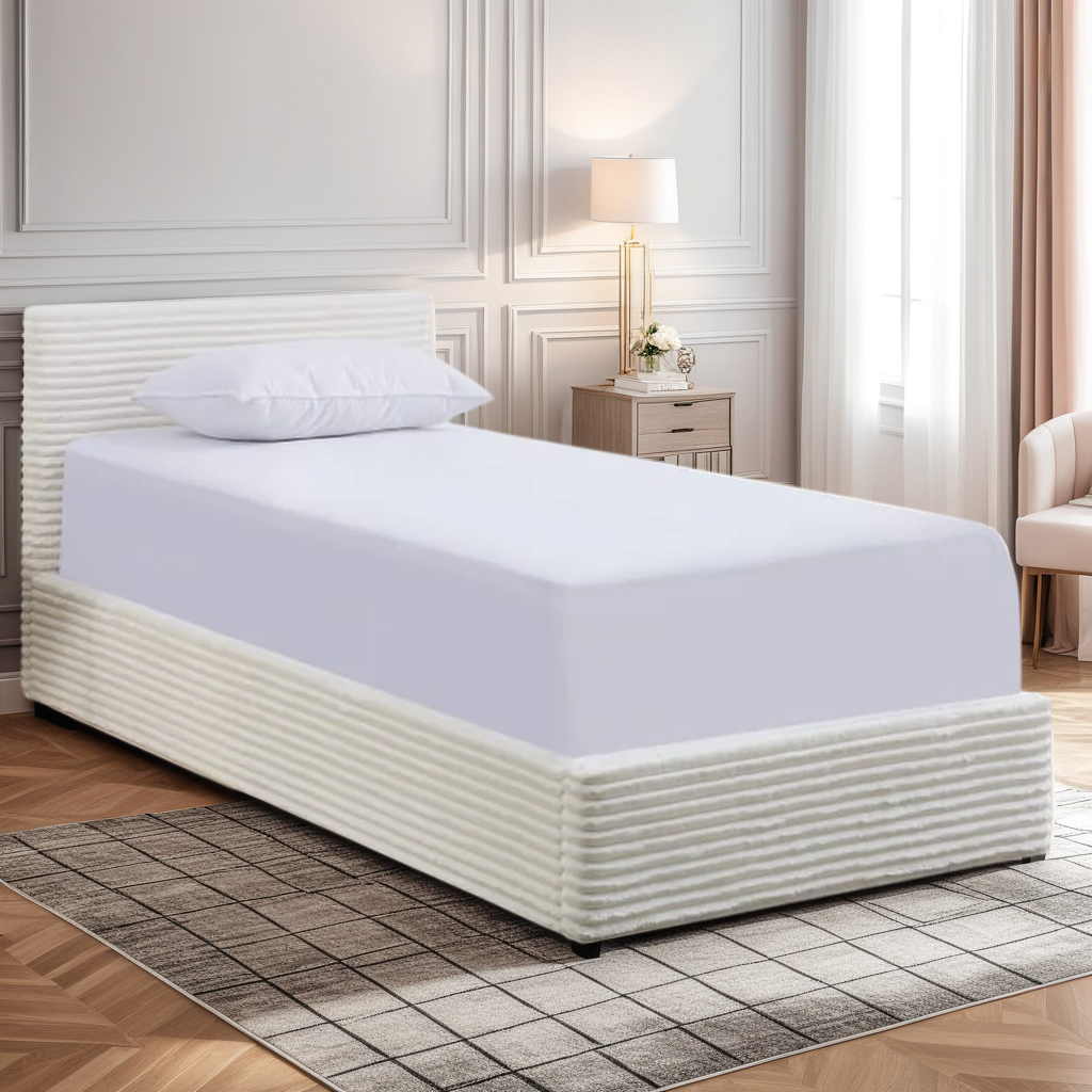 Lit Coffre Maia Côtelé en Velours Écru ou Gris – Style Moderne et Rangement Pratique - Decora Home