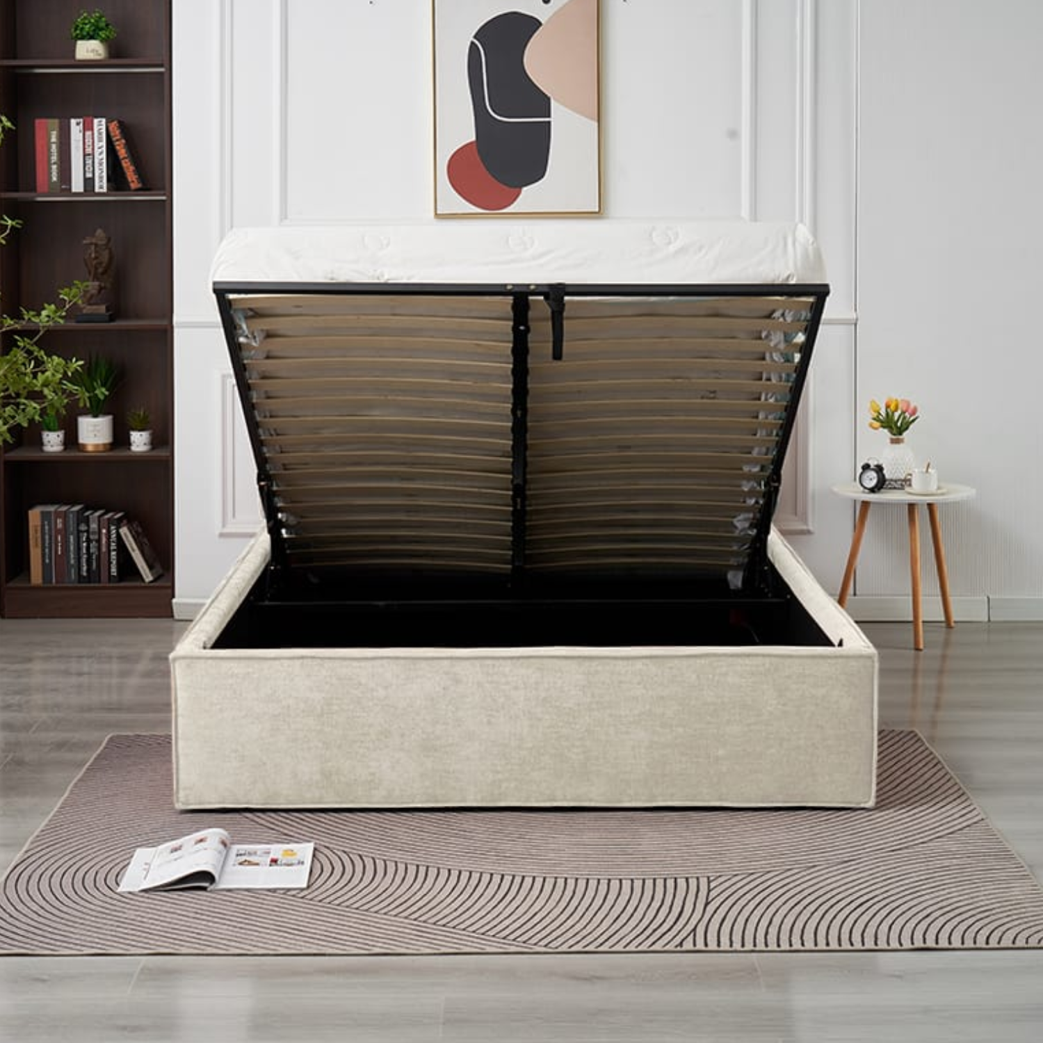 Lit coffre  en tissu chenille – avec sommier à lattes et rangement intégré (140x190, 160x200, 180x200)