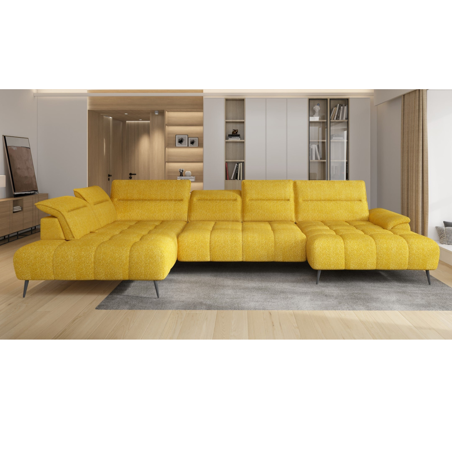 Canapé d’angle – Convertible avec rangement, têtières réglables & design moderne (S, L, XL)