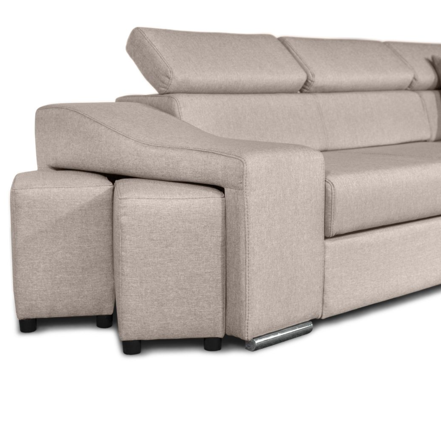 Canapé d'angle réversible, convertible avec coffre et 2 poufs en tissu