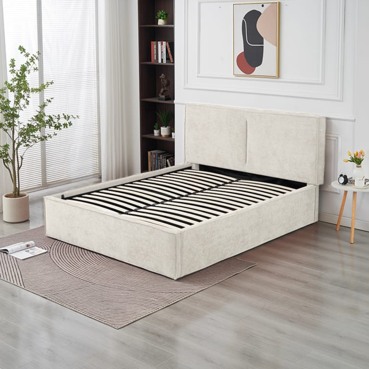 Lit coffre  en tissu chenille – avec sommier à lattes et rangement intégré (140x190, 160x200, 180x200)