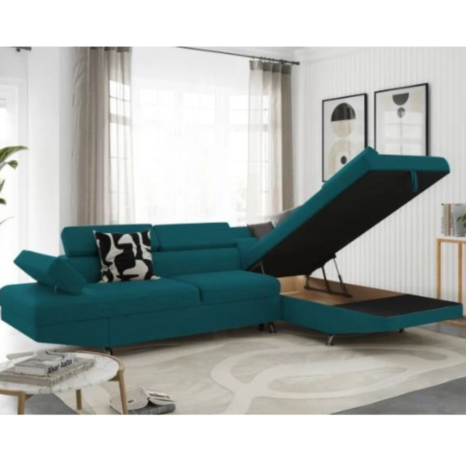 Canapé d'angle  convertible panoramique 5 places avec coffre – Confort, design et praticité au quotidien