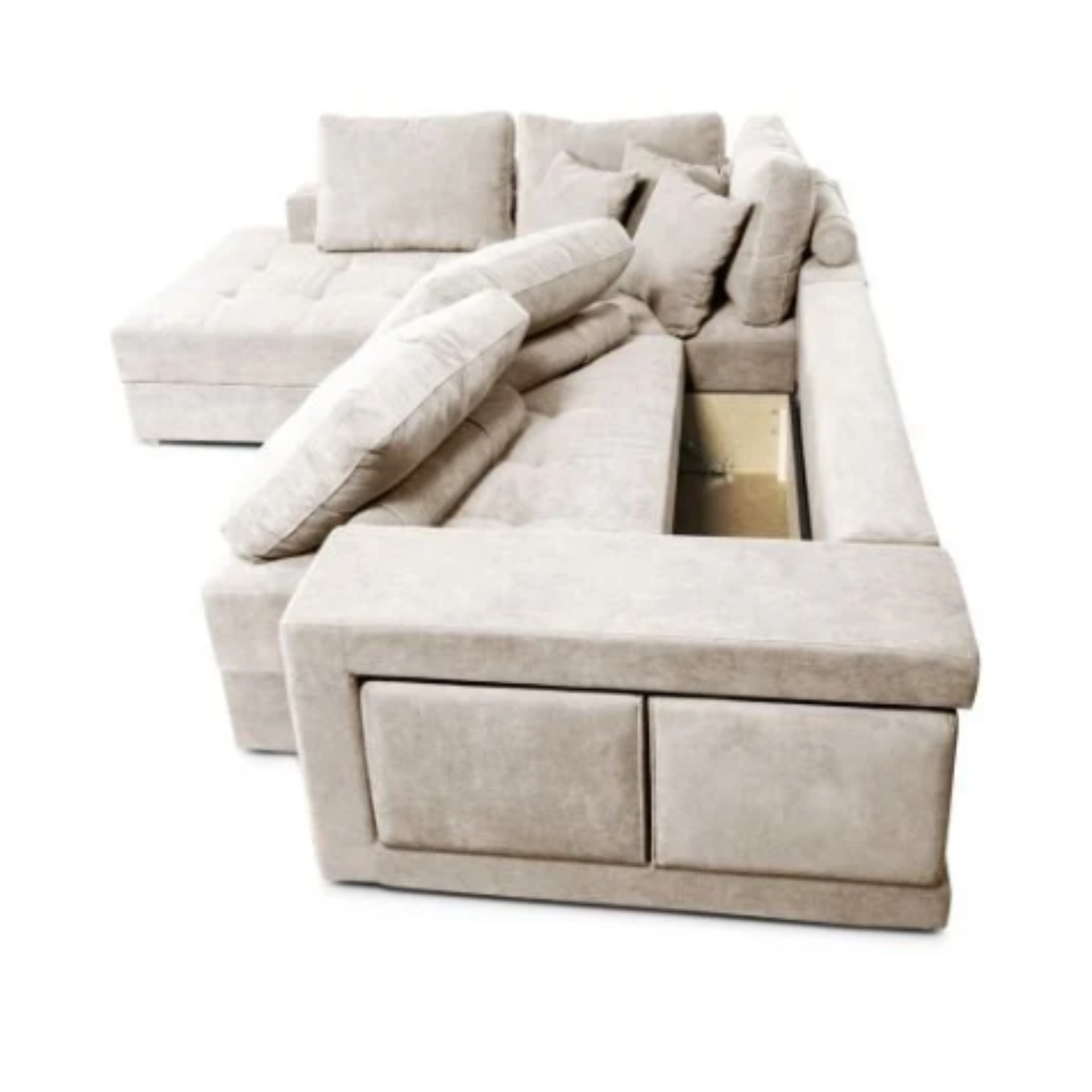 Canapé d'angle convertible avec 2 poufs et coffre en tissu