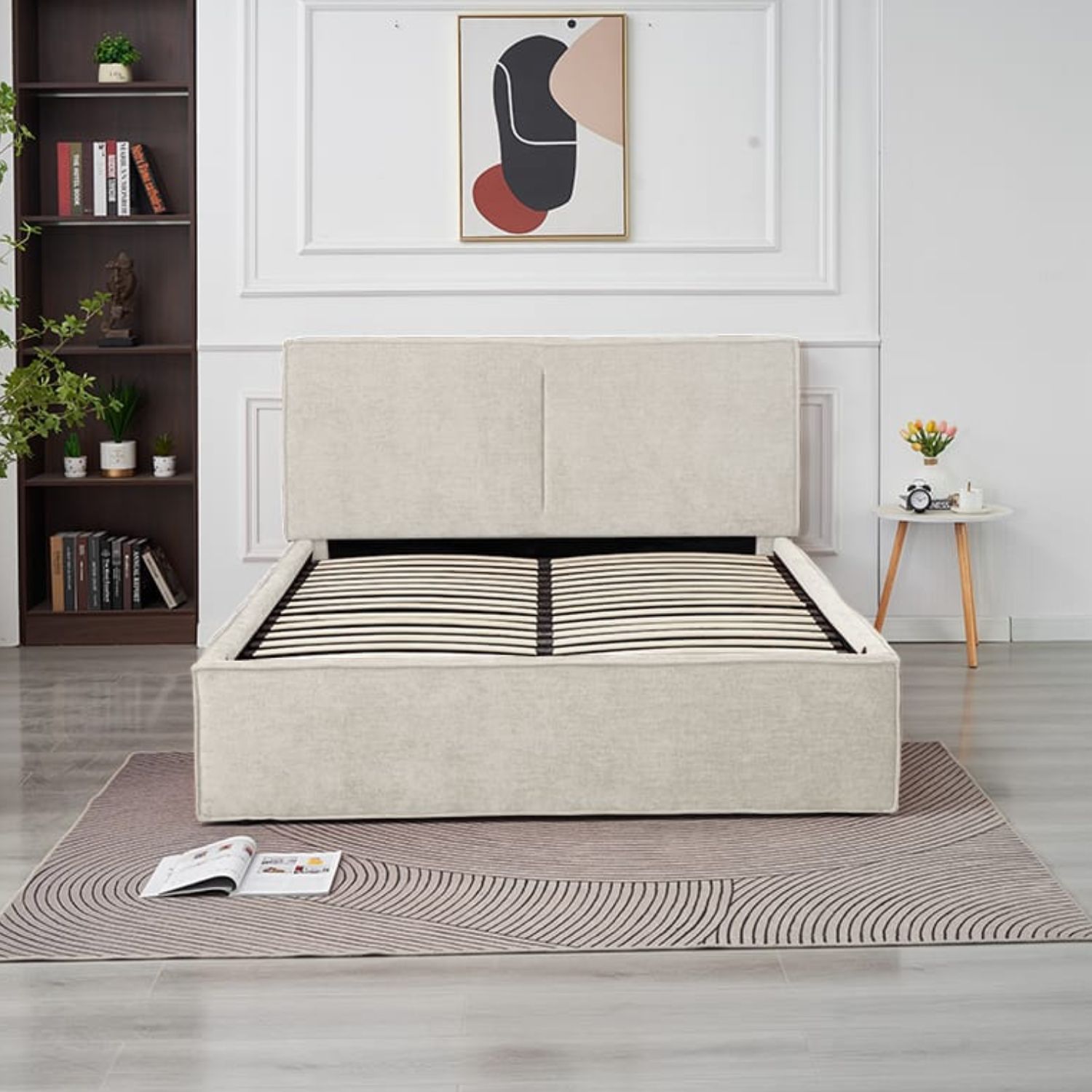 Lit coffre  en tissu chenille – avec sommier à lattes et rangement intégré (140x190, 160x200, 180x200)