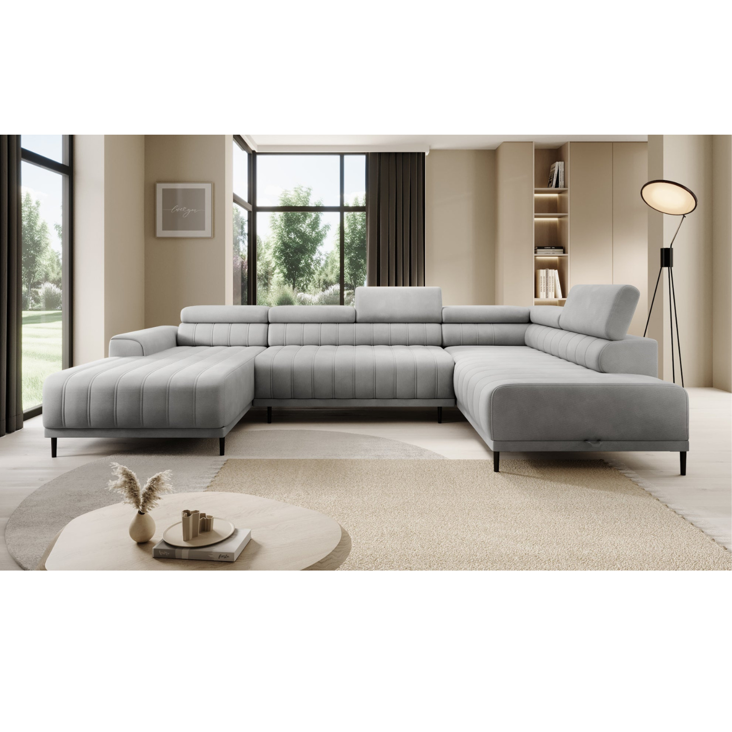 Canapé d’angle – Design moderne, appuis-tête réglables, lit d’appoint & coffre de rangement