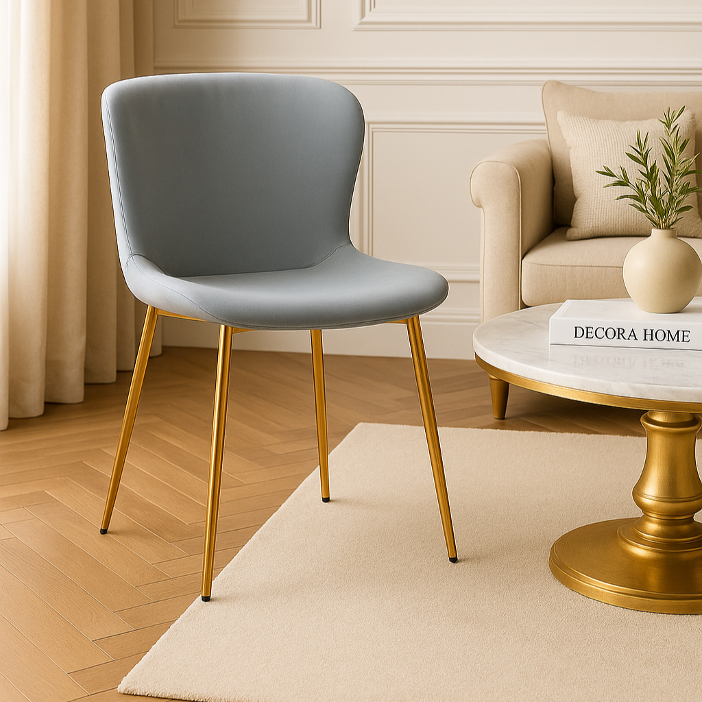 Lot de 4 chaises de bureau ELEN – Velours gris & structure en acier doré - Decora Home