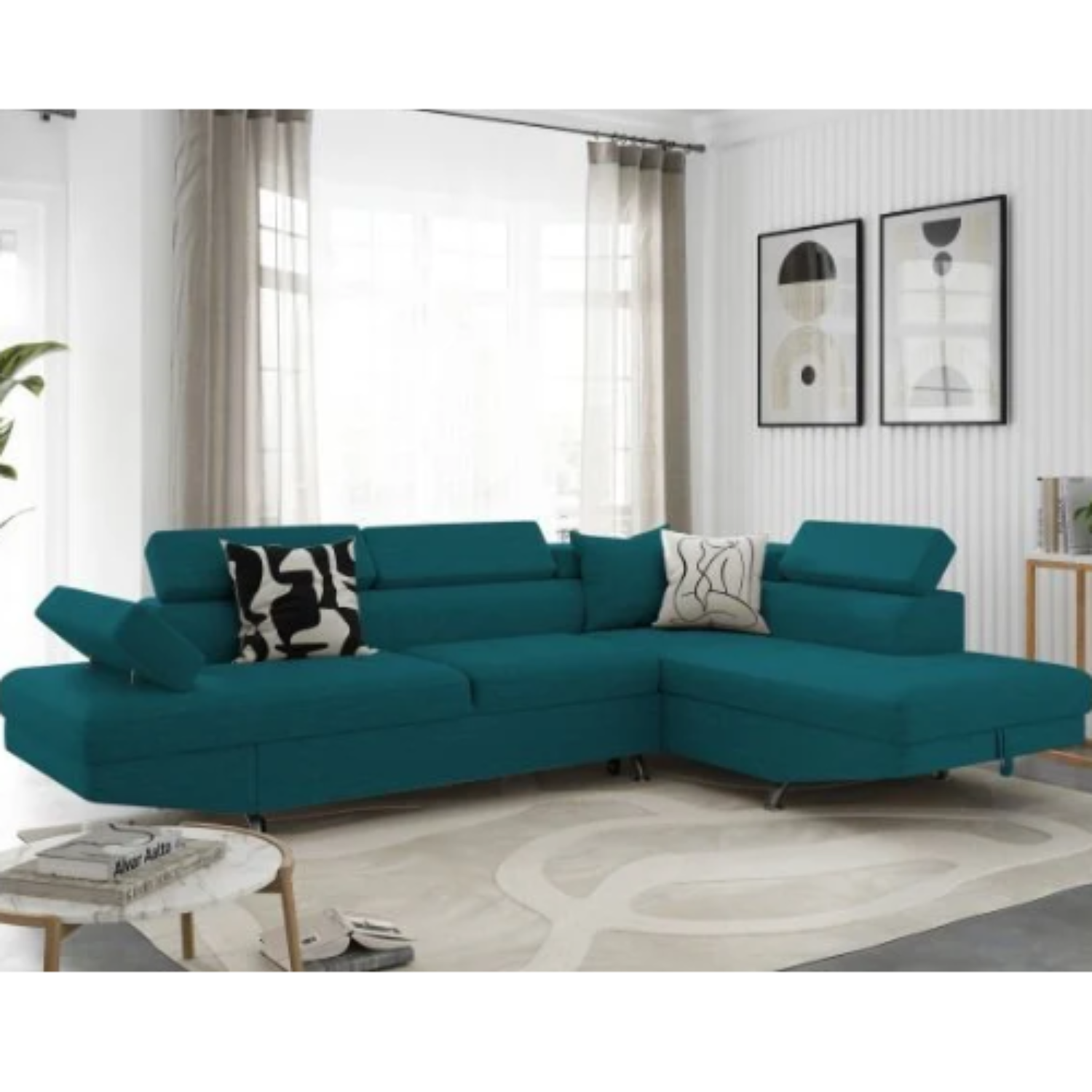 Canapé d'angle  convertible panoramique 5 places avec coffre – Confort, design et praticité au quotidien