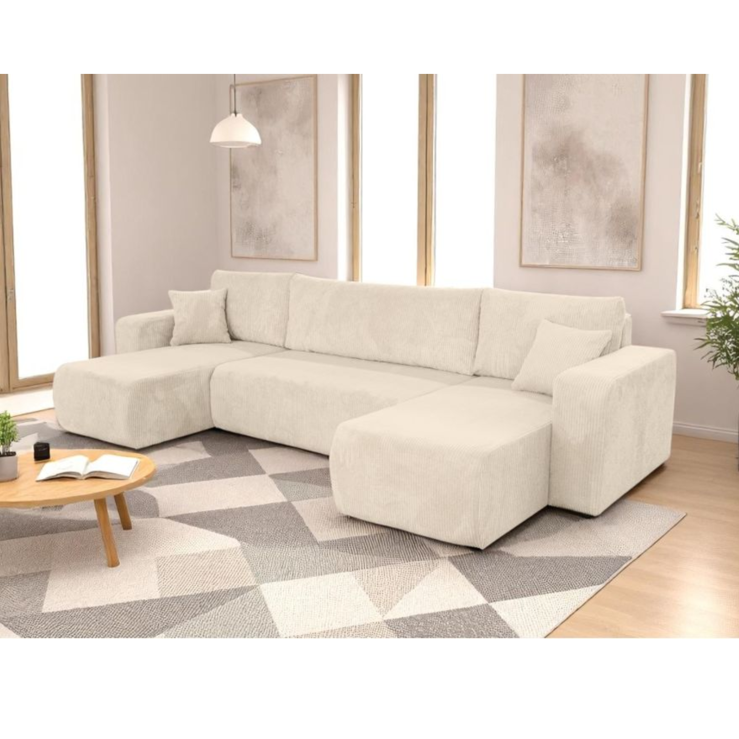 Canapé Panoramique – 5 Places – Convertible avec Coffre – Velours Côtelé