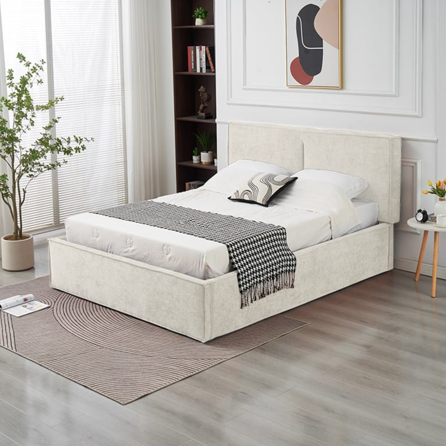 Lit coffre  en tissu chenille – avec sommier à lattes et rangement intégré (140x190, 160x200, 180x200)