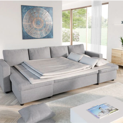 Canapé U panoramique convertible avec 2 coffres en tissu