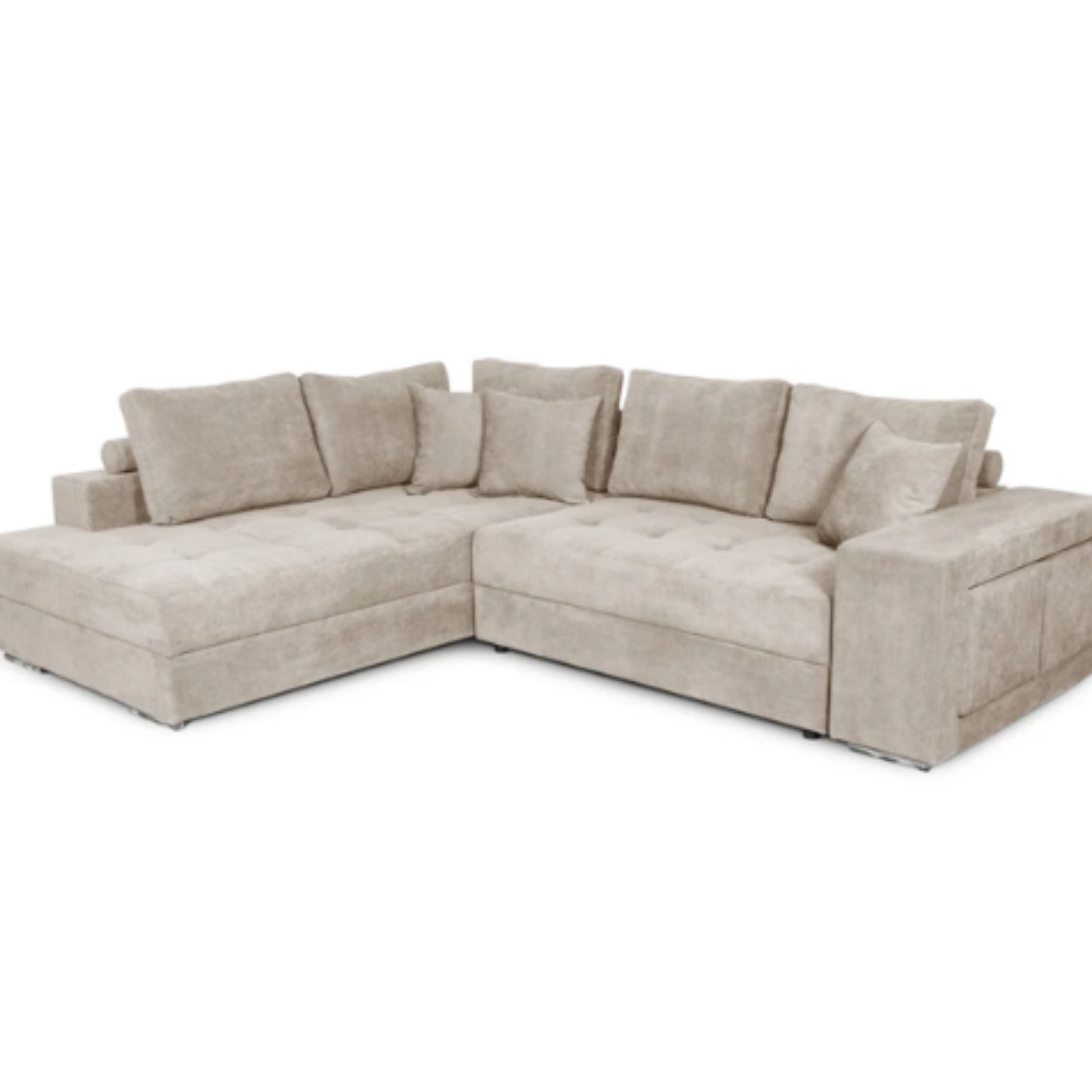 Canapé d'angle convertible avec 2 poufs et coffre en tissu