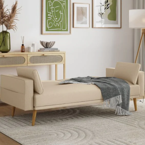 Canapé droit 3 places scandinave convertible en tissu