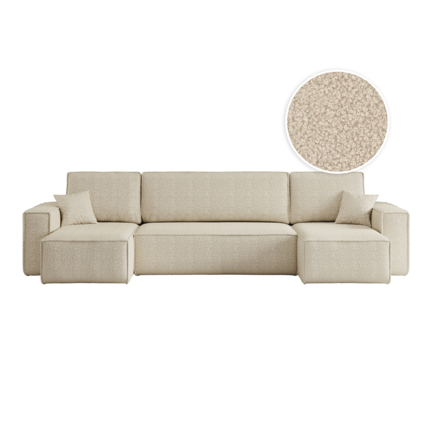 Canapé d'angle panoramique convertible 6 places en tissu bouclette